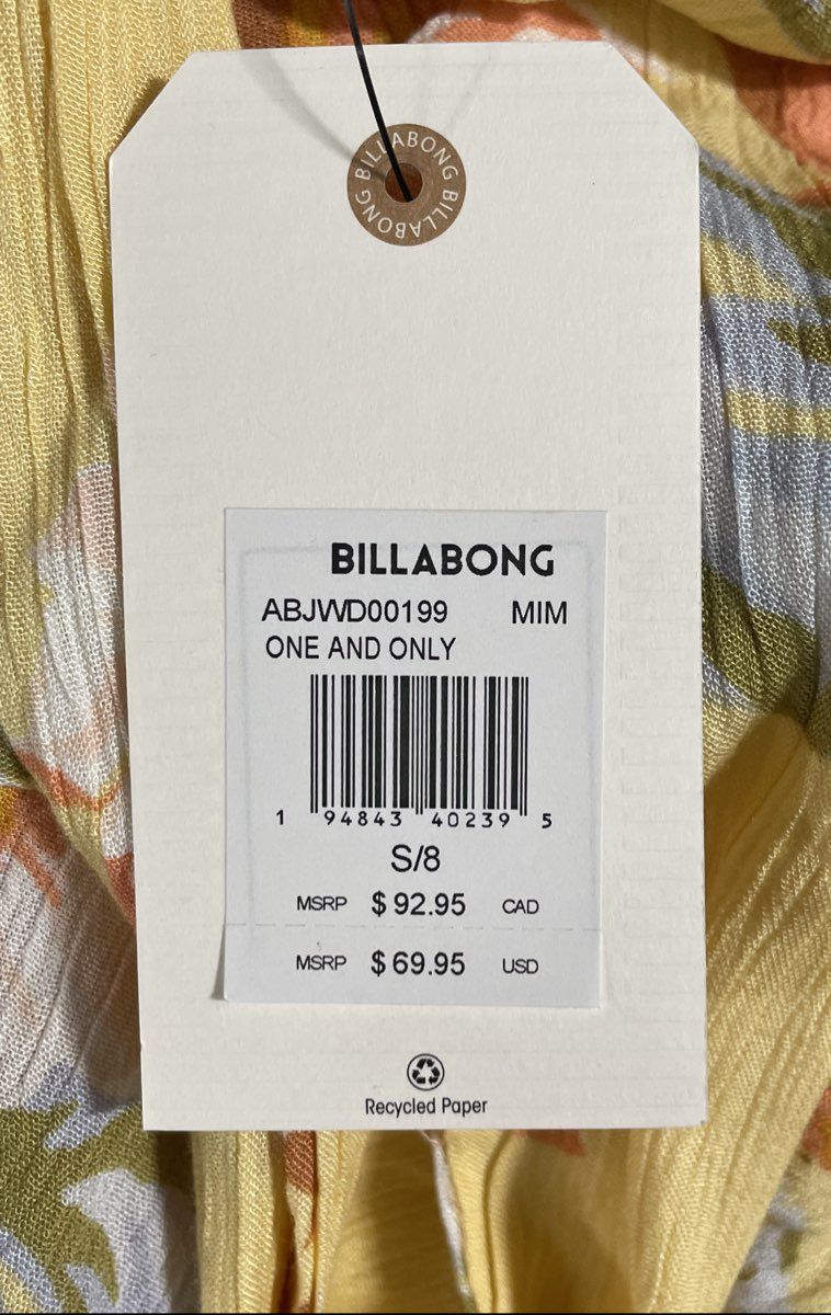 Billabong Women's One & Only Yellow Floral V-Neck Smocked Mini Dress S NWT