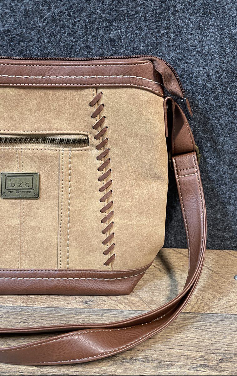 b.o.c. Born Concept Brown Tan Faux Suede Leather Crossbody Purse Bag