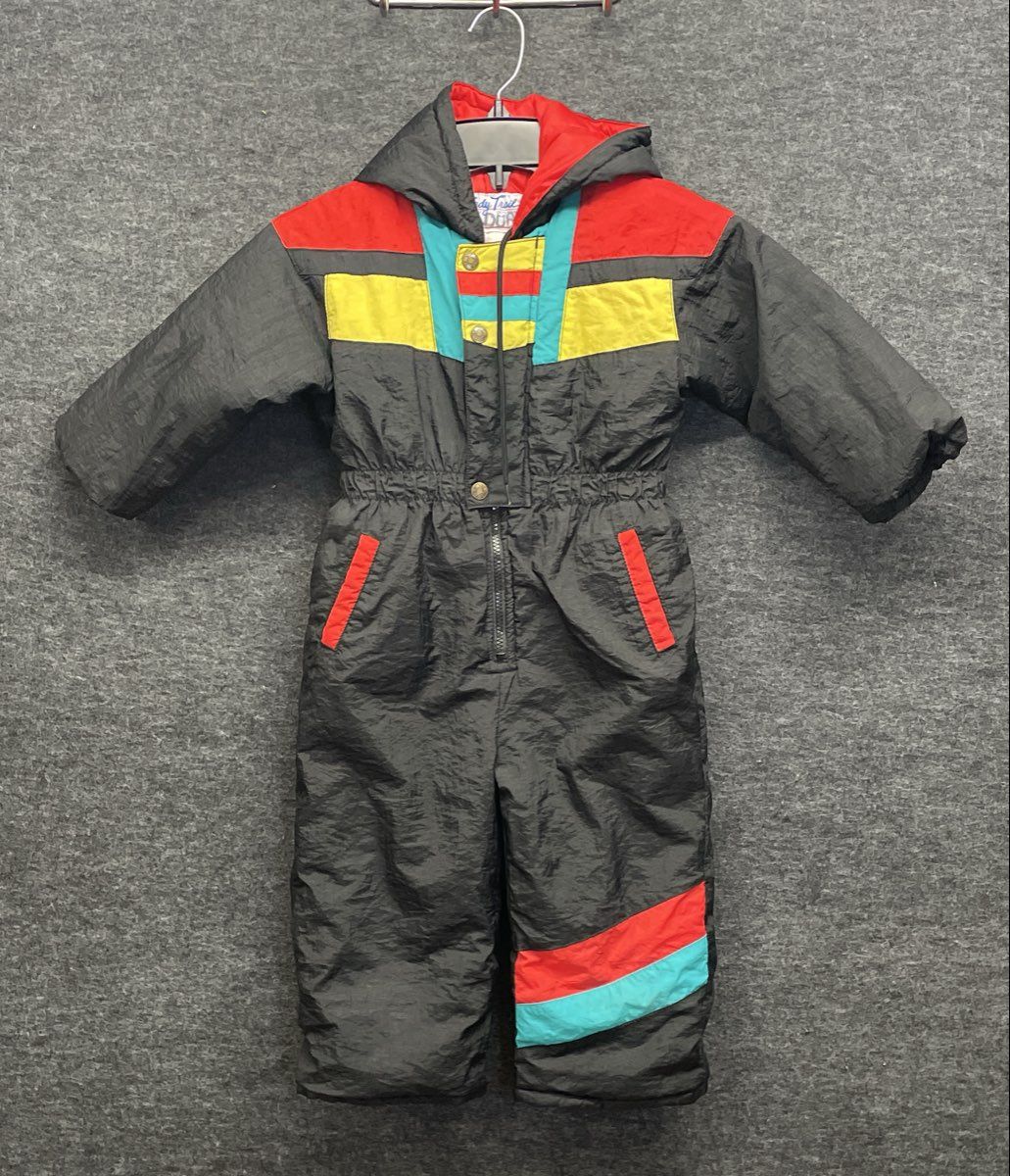 Vintage 90s Windy Trail Weather Tamer Kids Snowsuit Black Red Teal Sz 4