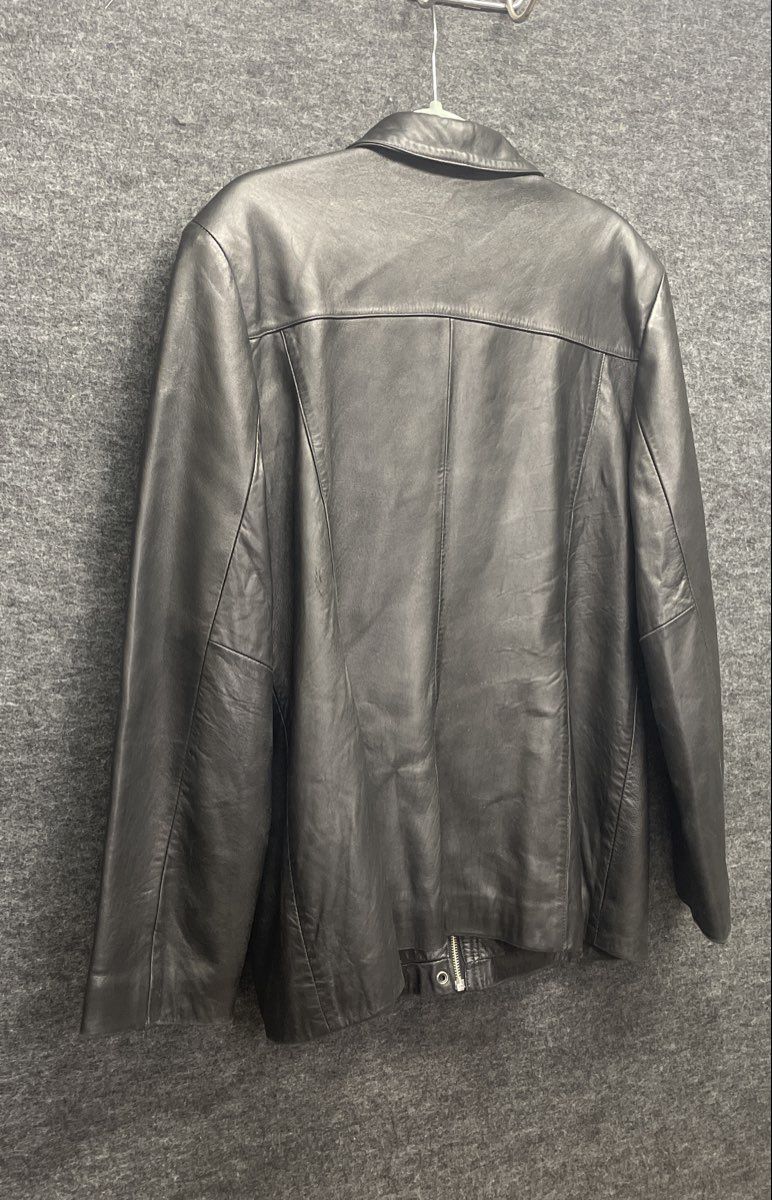 Alfani Women's Black Genuine Leather Zip Front Point Collar Jacket Sz XL