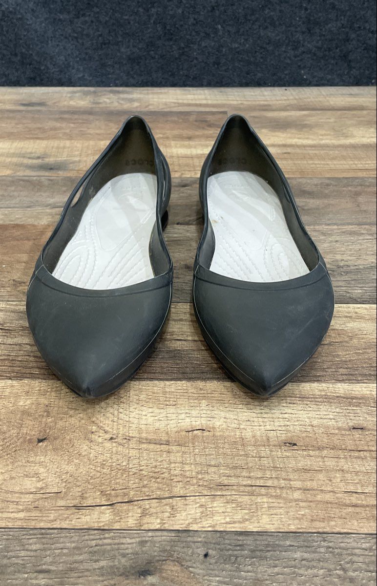 Crocs Rio Flat Black Translucent Pointed Toe Ballet Flats Women's Size 10