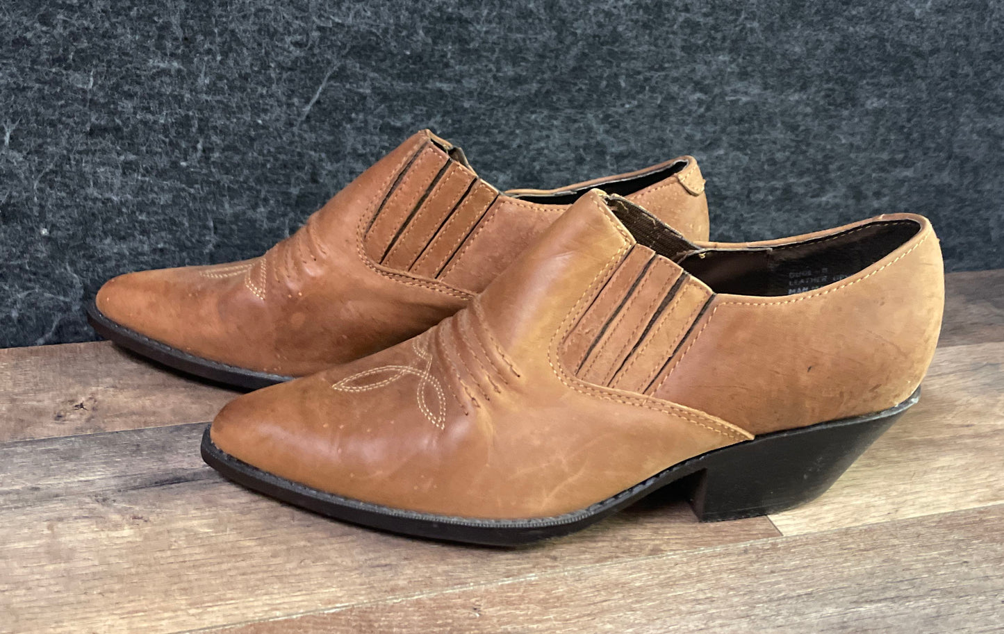 Maine Woods Dude-D Brown Leather Western Slip-on Ankle Boots Women's Size 8M