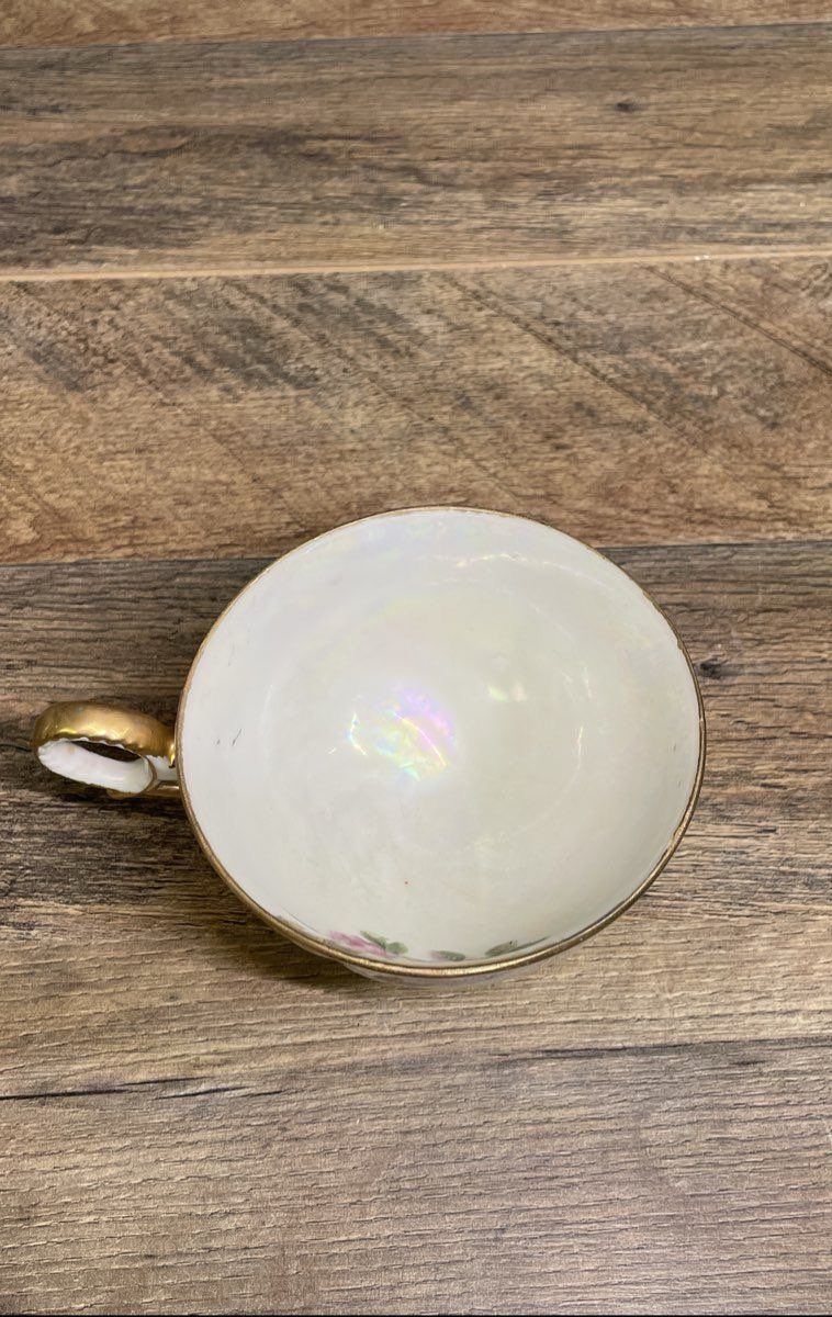 Vintage Royal Halsey Pink Rose Lusterware Pedestal Teacup & Saucer Set Japan