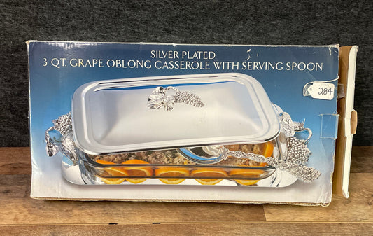 Vintage Godinger Silver Plate 3Qt Grape Oblong Casserole Dish NEW IN BOX