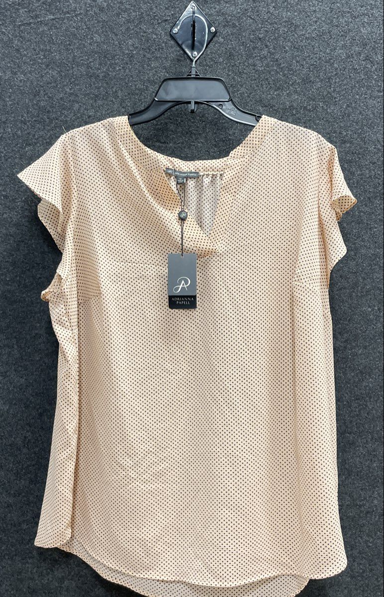 Adrianna Papell Women's Beige Black Polka Dot Flutter Sleeve Blouse NWT Sz 1X
