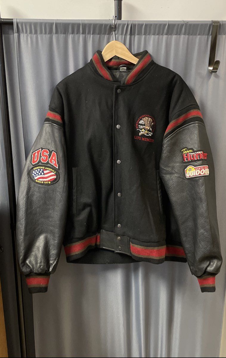 North American Hunting Club Men's Black Wool Leather Varsity Jacket Eagle XXL