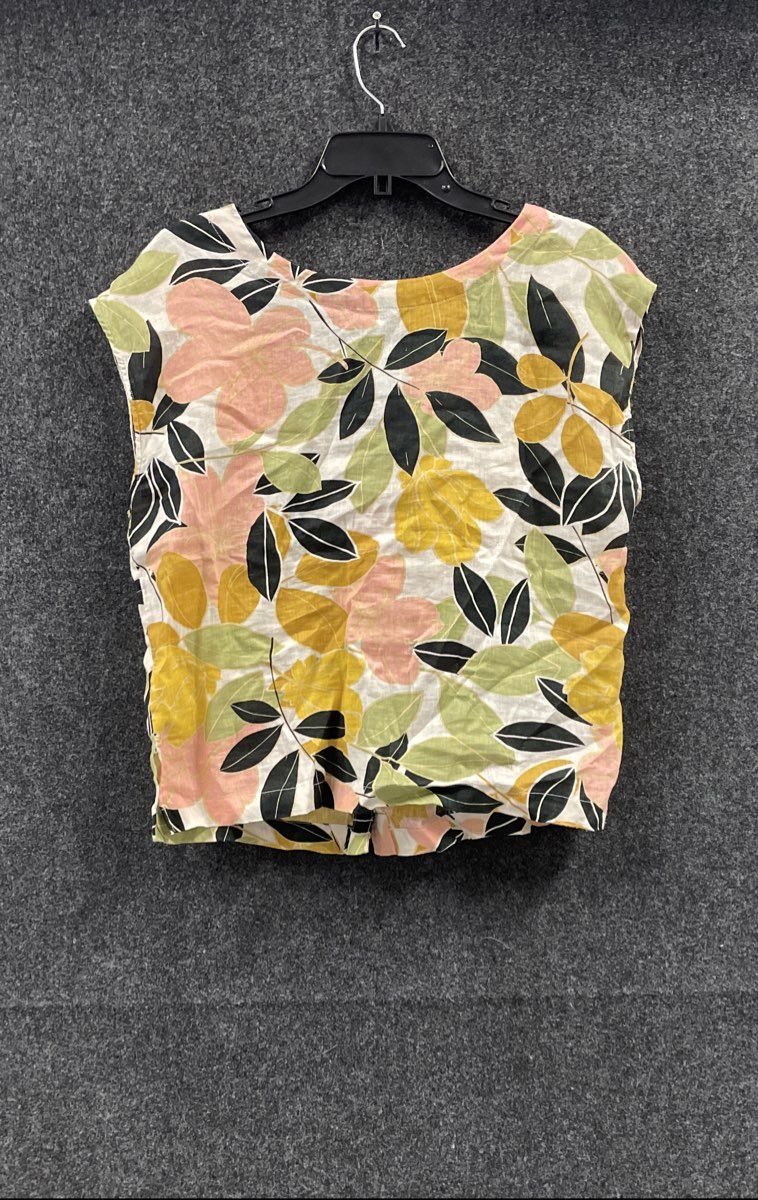 Rachel Zoe Women's 100% Linen Floral Leaf Print Sleeveless Shirt Blouse NWT Sz S