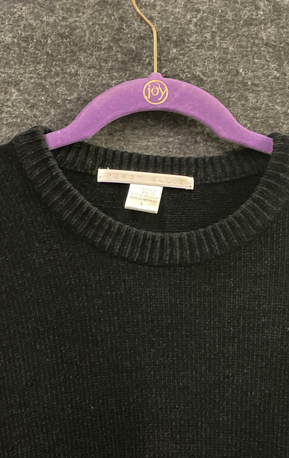 Perry Ellis Men's Black Vintage 90s Ribbed Knit Crewneck Sweater Sz L