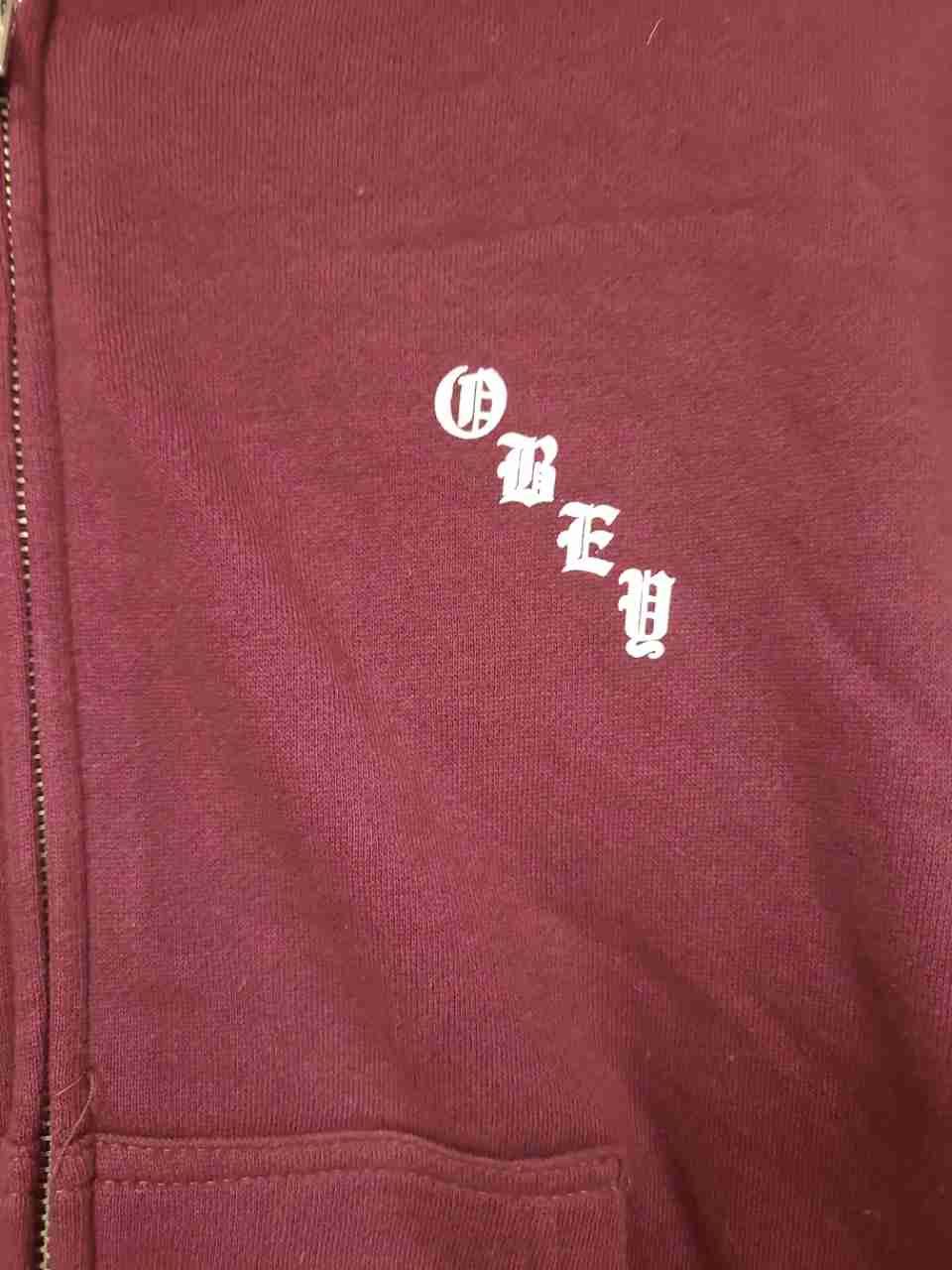 Obey Men's Burg Olde Rose Full Zip Graphic Sleeve Hoodie Dark Red NWT Sz S