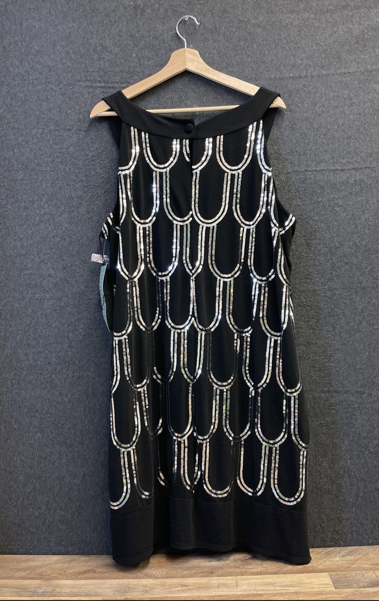 Scarlett Nite Women's Black Sequin Scalloped Art Deco Sleeveless Dress NWT 20W