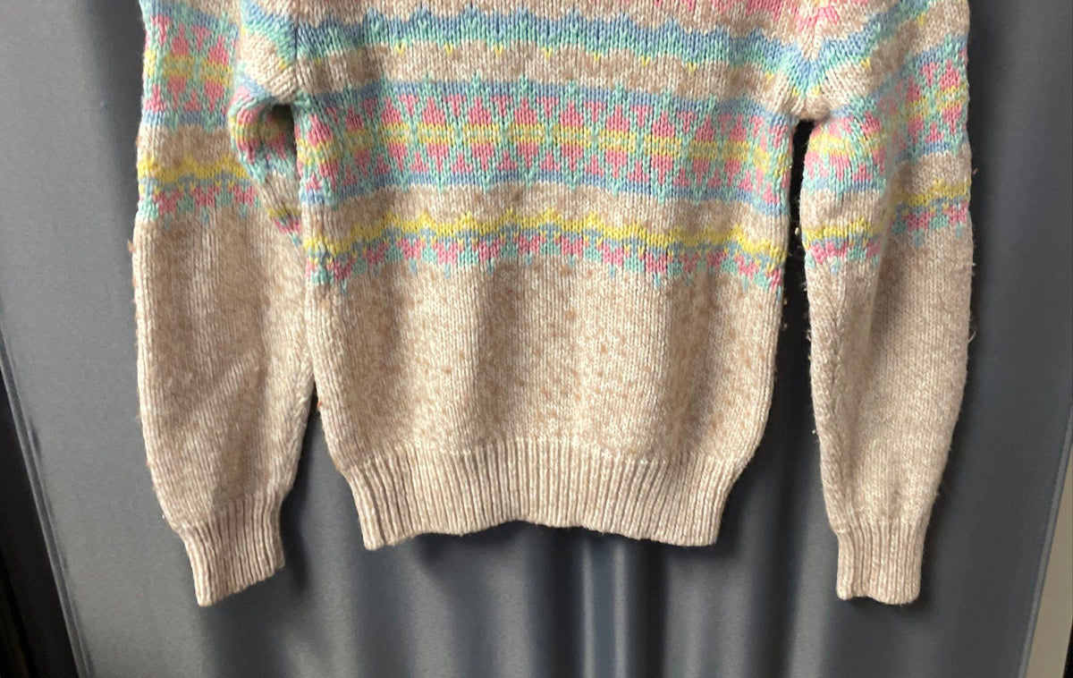Vintage 90s Cherry Stix Women's Pastel Fair Isle Wool Blend Sweater Sz M