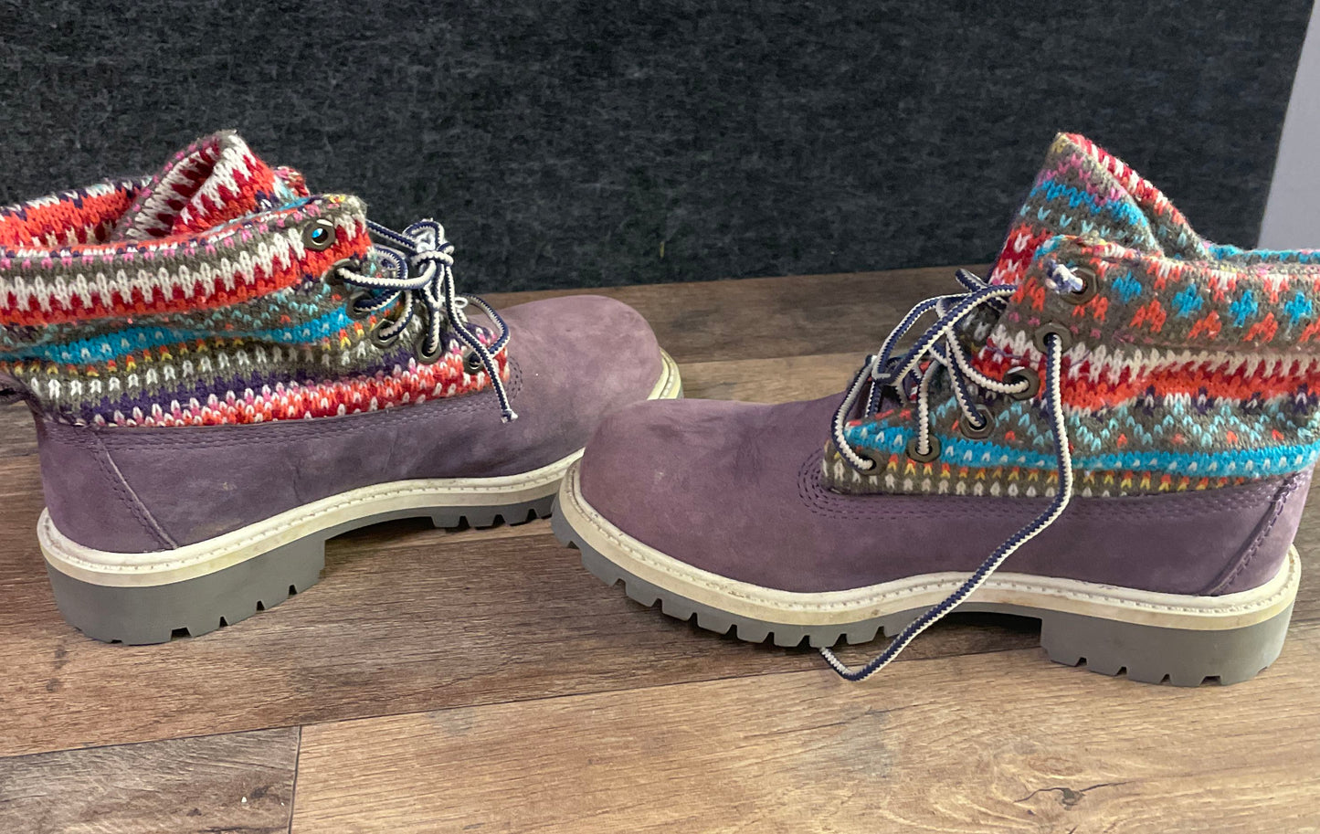 Timberland Roll-Top Sweater Collar Purple Nubuck Youth Boots Size 1.5