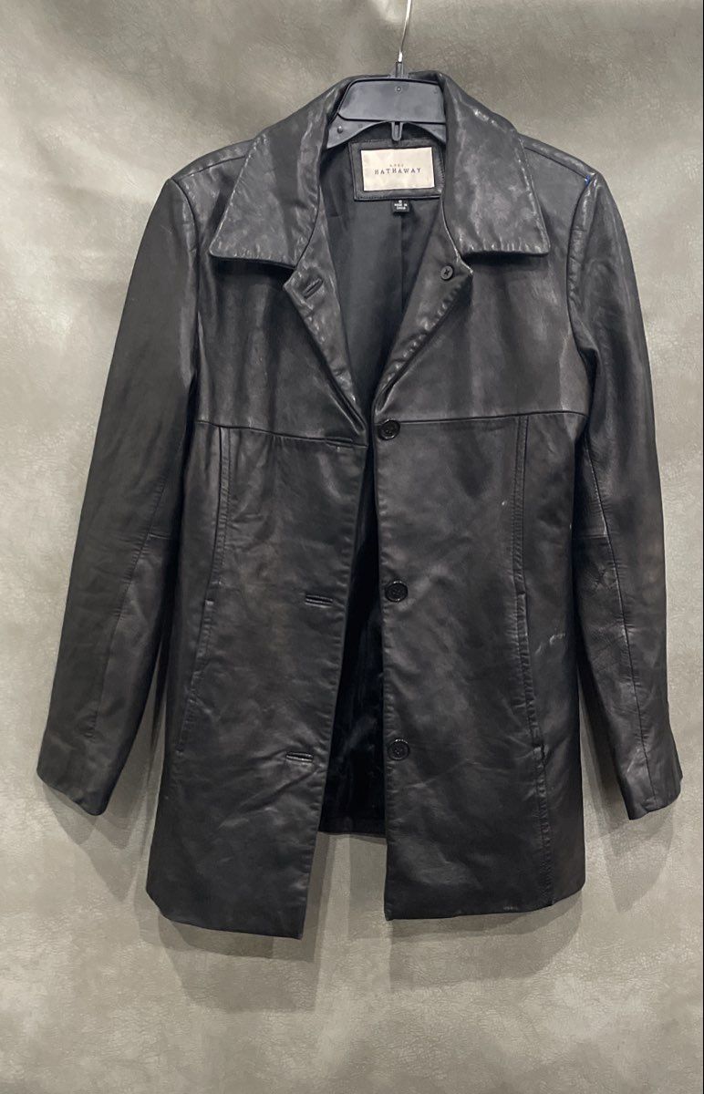 Vintage Y2K Lady Hathaway Women's Black Leather 3-Button Car Coat Jacket Sz 8