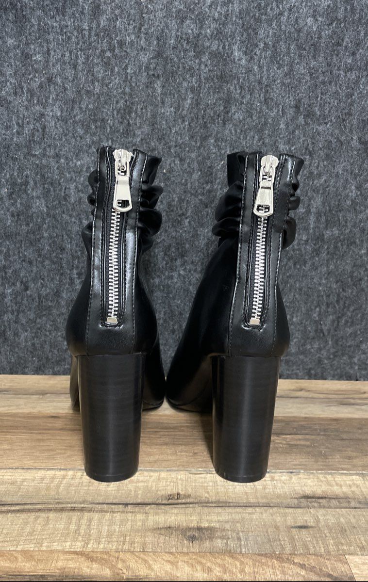 F5J Black Faux Leather Slouch Peep Toe Ankle Boots Block Heel Women's Size 9.5