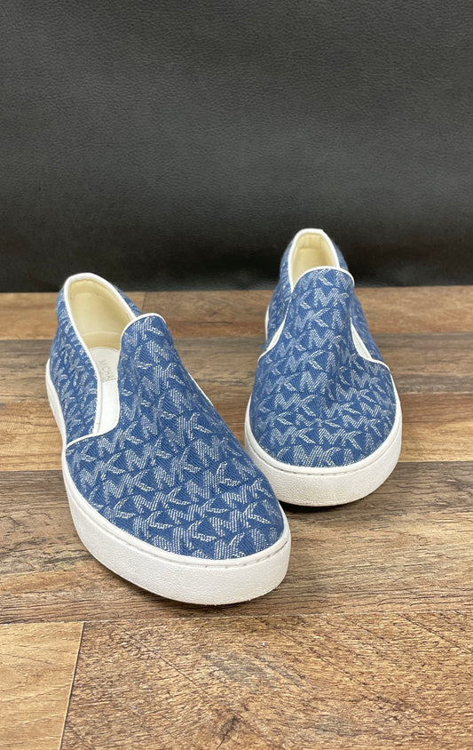 Michael Kors Keaton Denim Blue MK Logo Slip On Sneakers Loafers Size 6.5