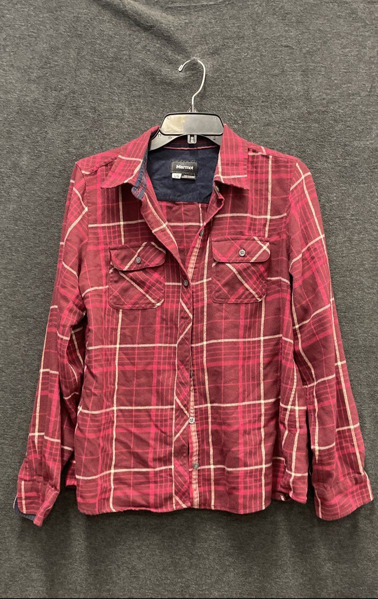 Marmot Women's Red Plaid Long Sleeve Flannel Button Up Shirt Sz L