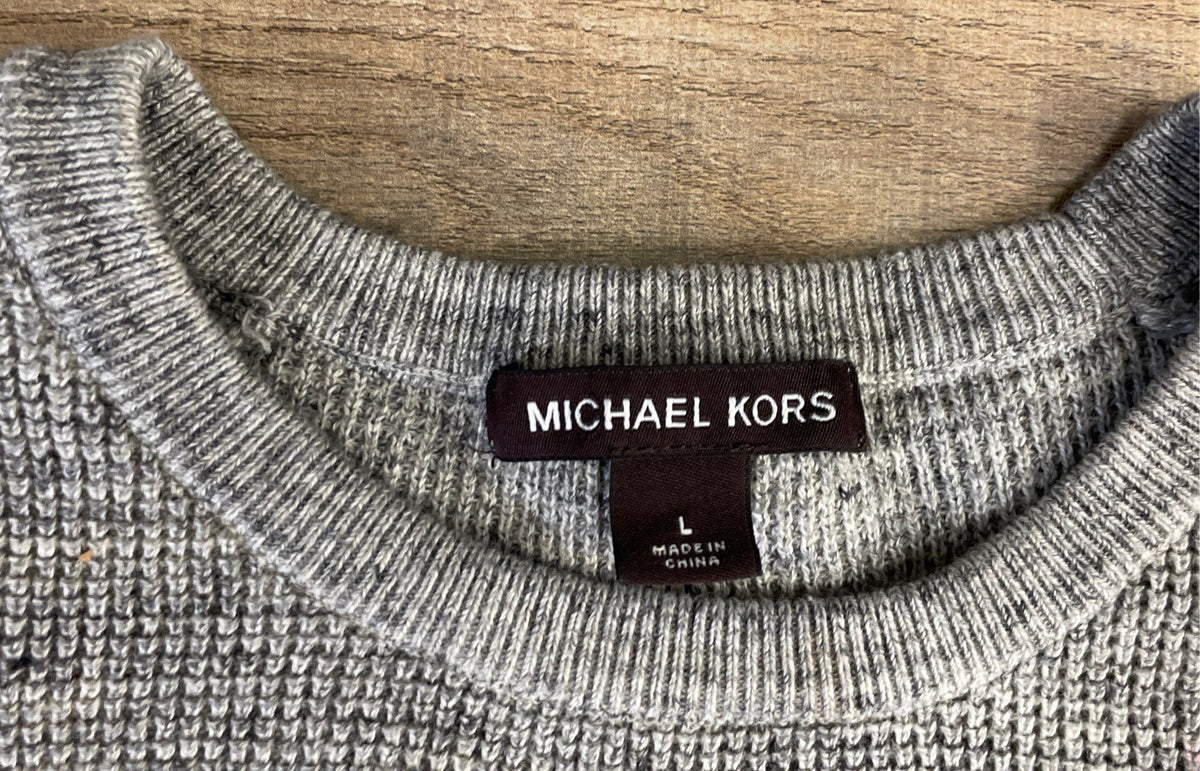 Michael Kors Men's Gray Cotton Wool Blend Marled Crewneck Sweater Size L