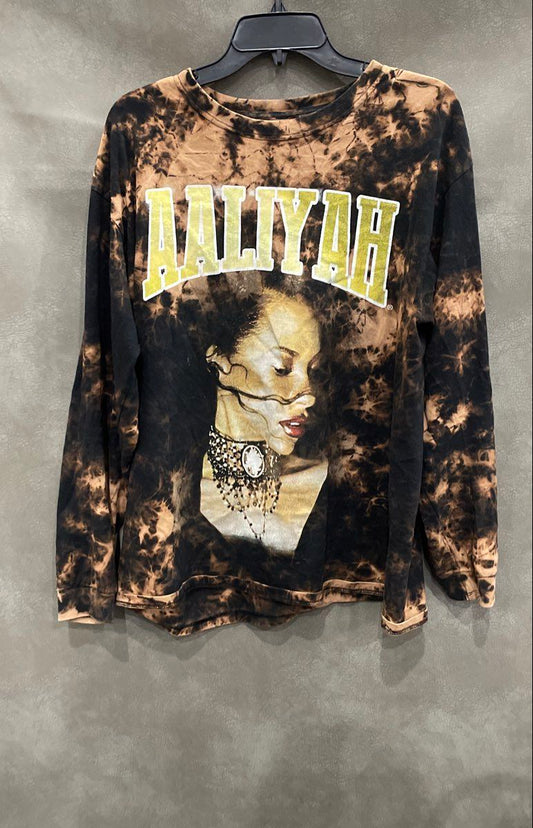 Aaliyah Portrait Graphic Long Sleeve Bleach Wash Shirt Reprint C-Life Sz L