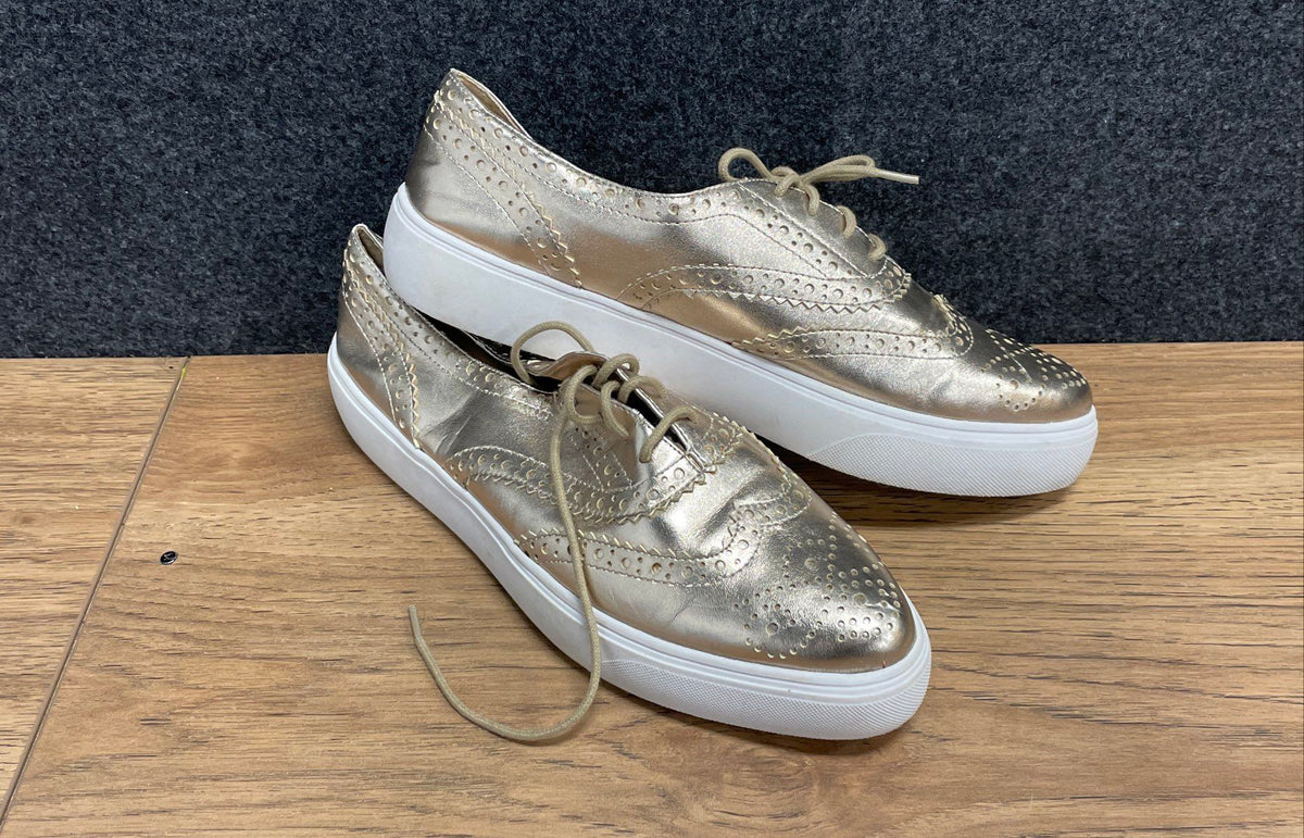 Franco Sarto Gold Metallic Wingtip Brogue Platform Sneakers Women's Size 8.5M