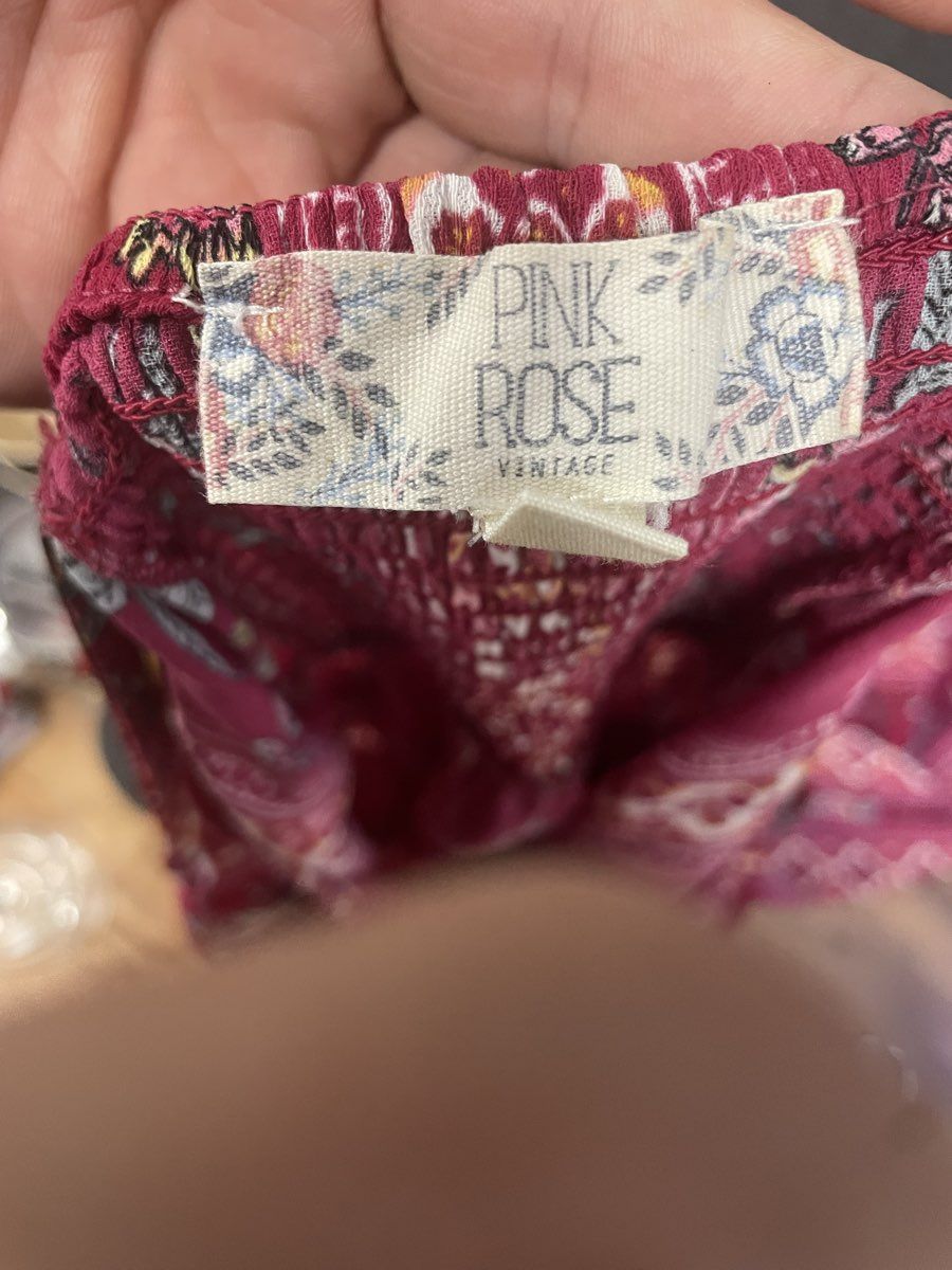 Pink Rose Vintage Women's Burgundy Floral Boho Spaghetti Strap Maxi Dress Sz M