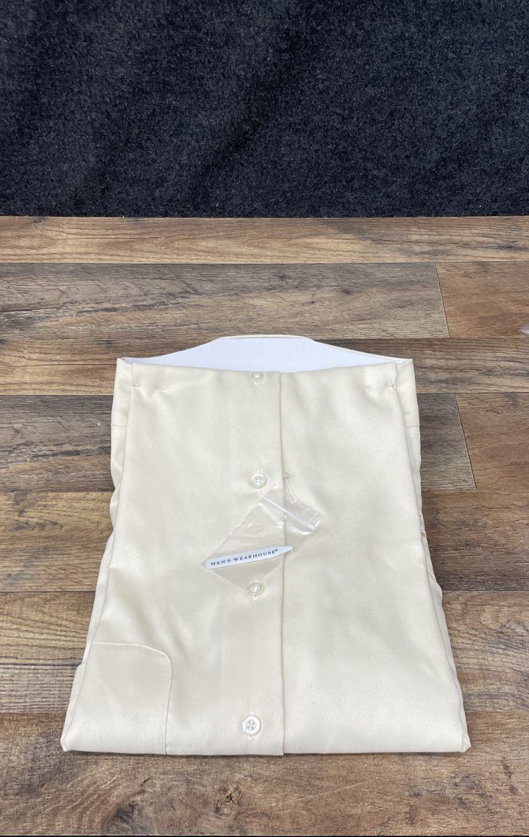 Pronto Uomo Men's Cream Non-Iron 80's 2-Ply Cotton Dress Shirt Sz 16 34/35 NWT