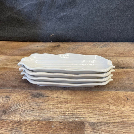 Set of 4 White Ceramic Corn on the Cob Dishes