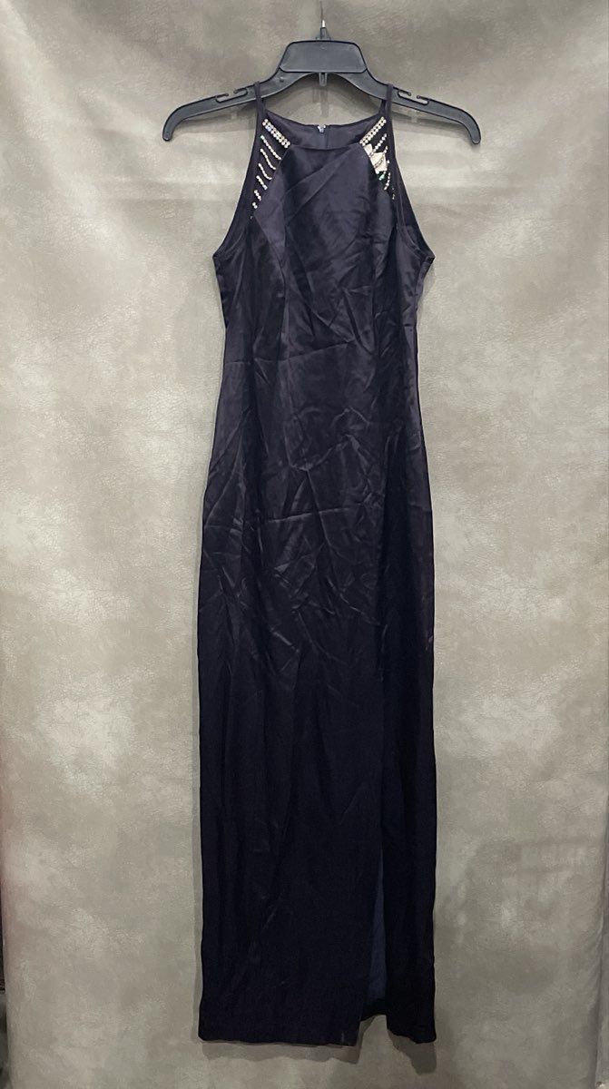 Vintage Y2K Steppin' Out Women's Purple Rhinestone Halter Slip Dress Gown Sz 5/6