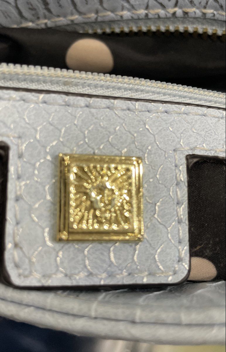Anne Klein Light Blue Snakeskin Embossed Leather Tote Bag Gold Tone Hardware