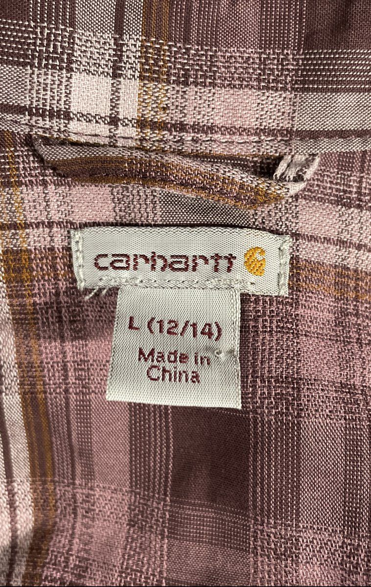 Carhartt Women's Hamilton Plaid Shirt Plum Purple Roll Tab Button Down Sz L