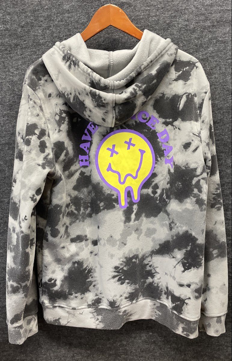 Brooklyn Cloth Men's Grey Tie Dye Have A Nice Day Melting Smiley Hoodie Sz L