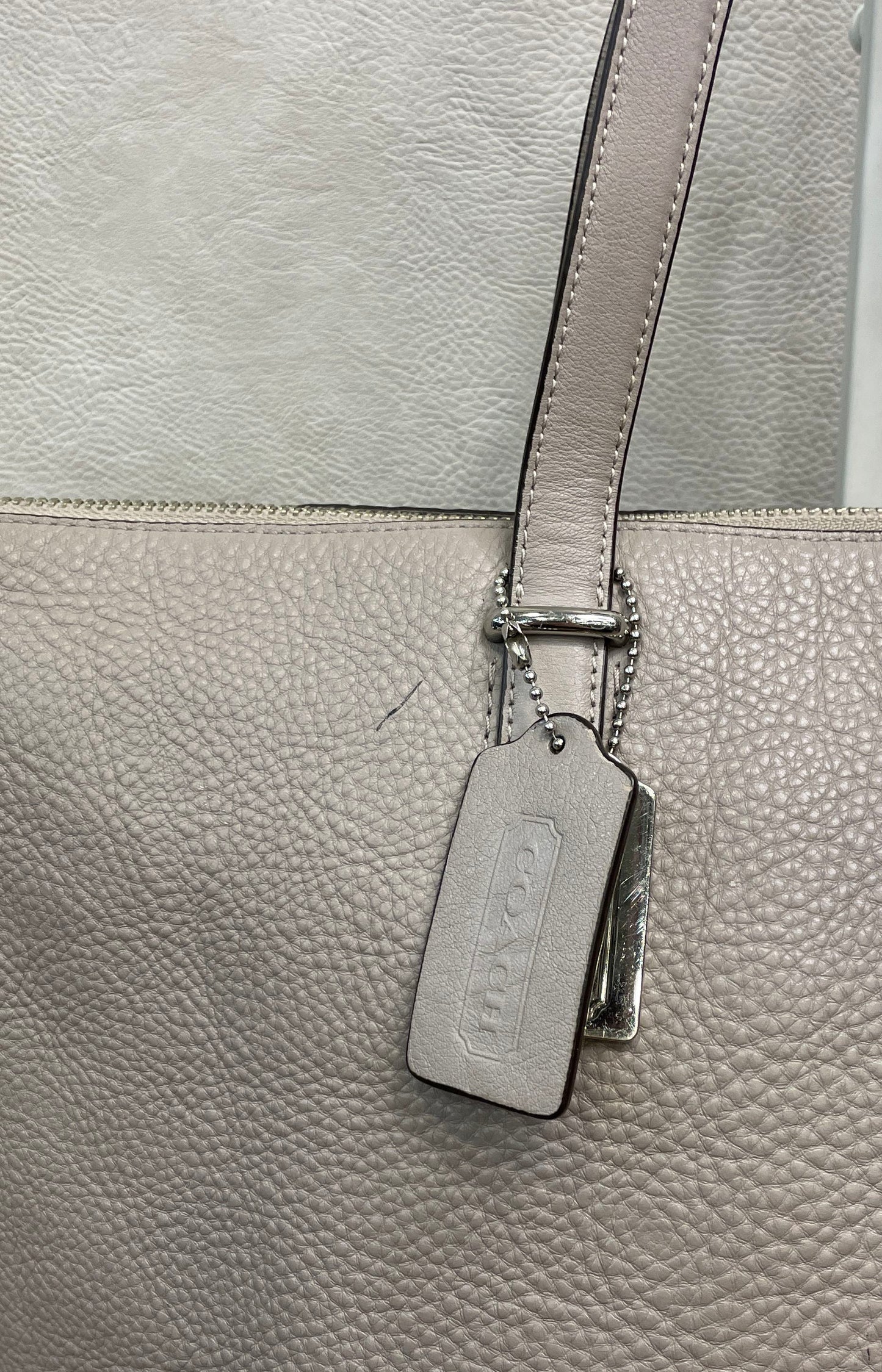Coach Grey Pebbled Leather Tote Shoulder Bag Silver Hardware Convertible