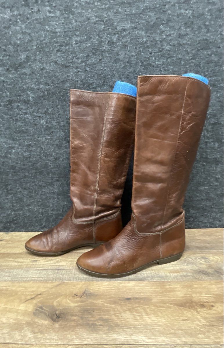 Nine West Brown Leather Tall Knee-High Flat Riding Boots Women's Size 8M