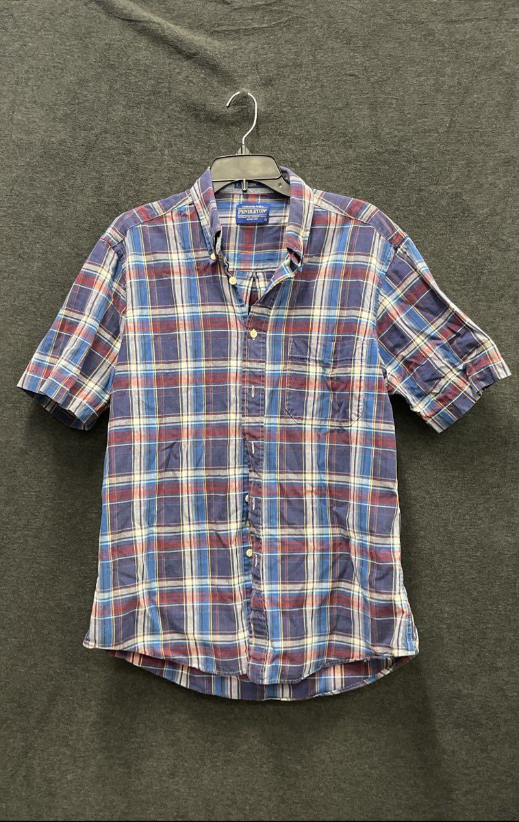 Pendleton Men's Seaside Shirt Blue Red Plaid Short Sleeve Button Down Size L