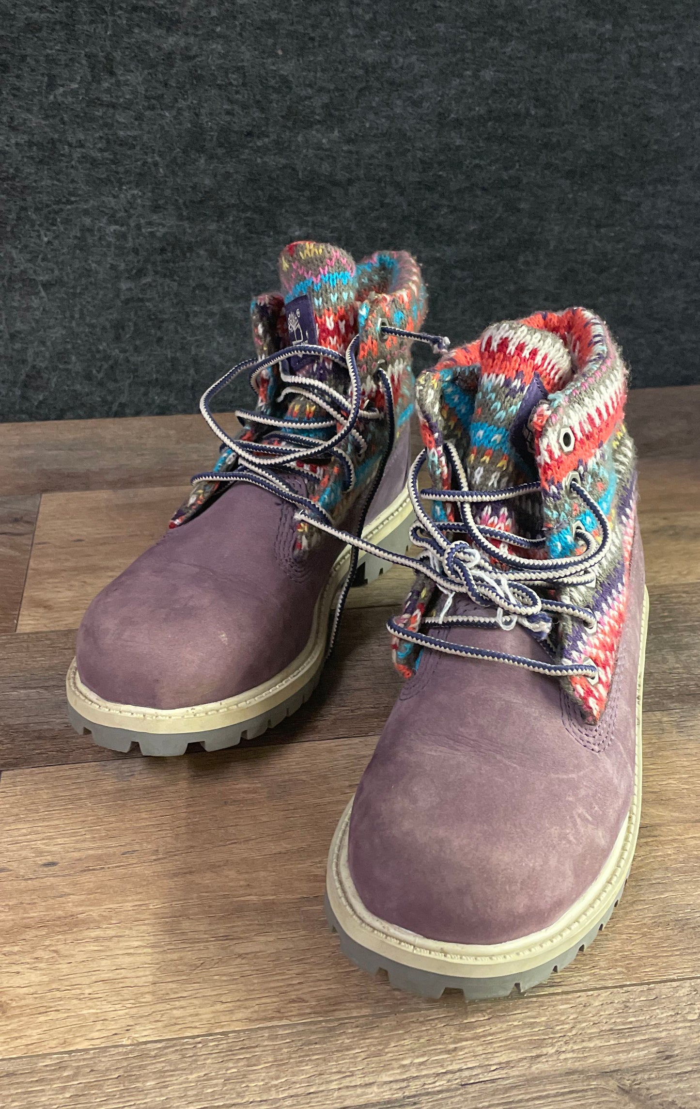 Timberland Roll-Top Sweater Collar Purple Nubuck Youth Boots Size 1.5