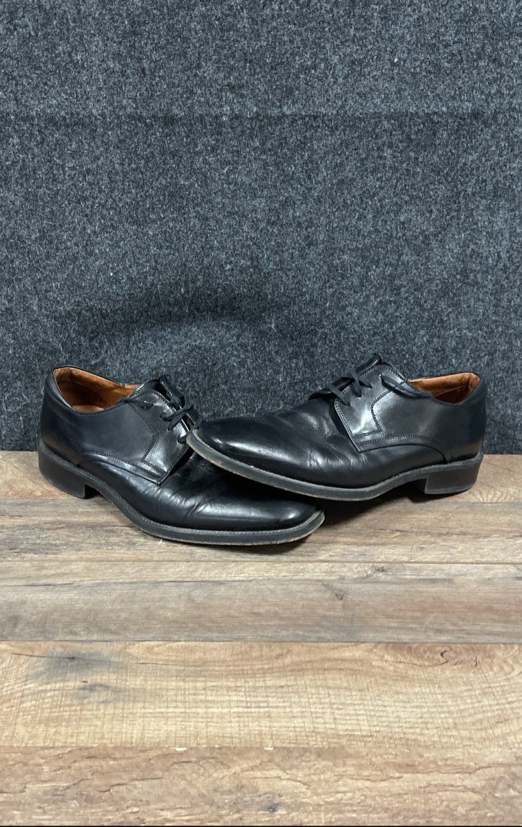 Johnston & Murphy Black Leather Plain Toe Derby Shoes Made in Italy Size 9.5