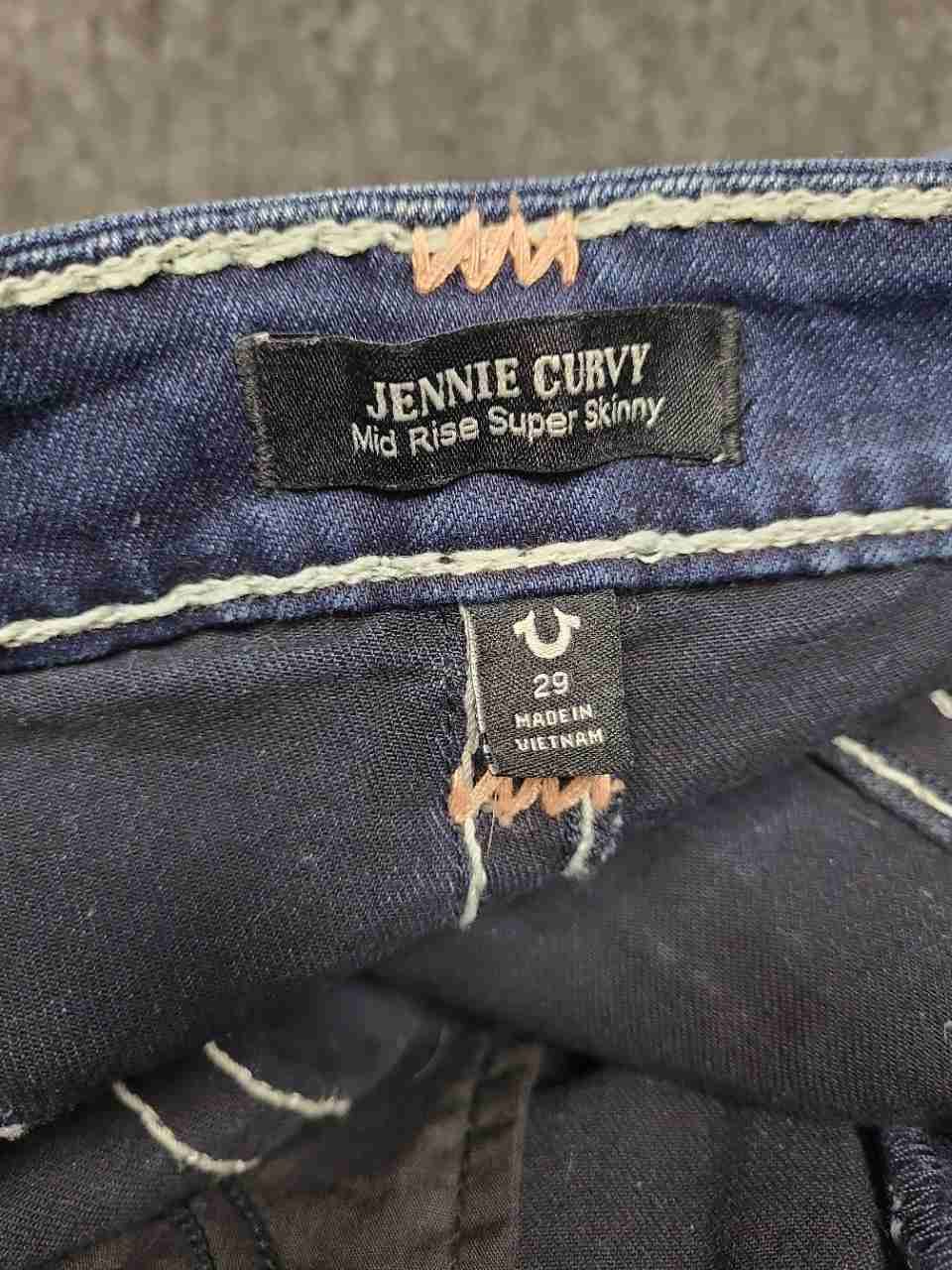 True Religion Women's Jennie Curvy Mid Rise Super Skinny Blue Jeans Sz 29