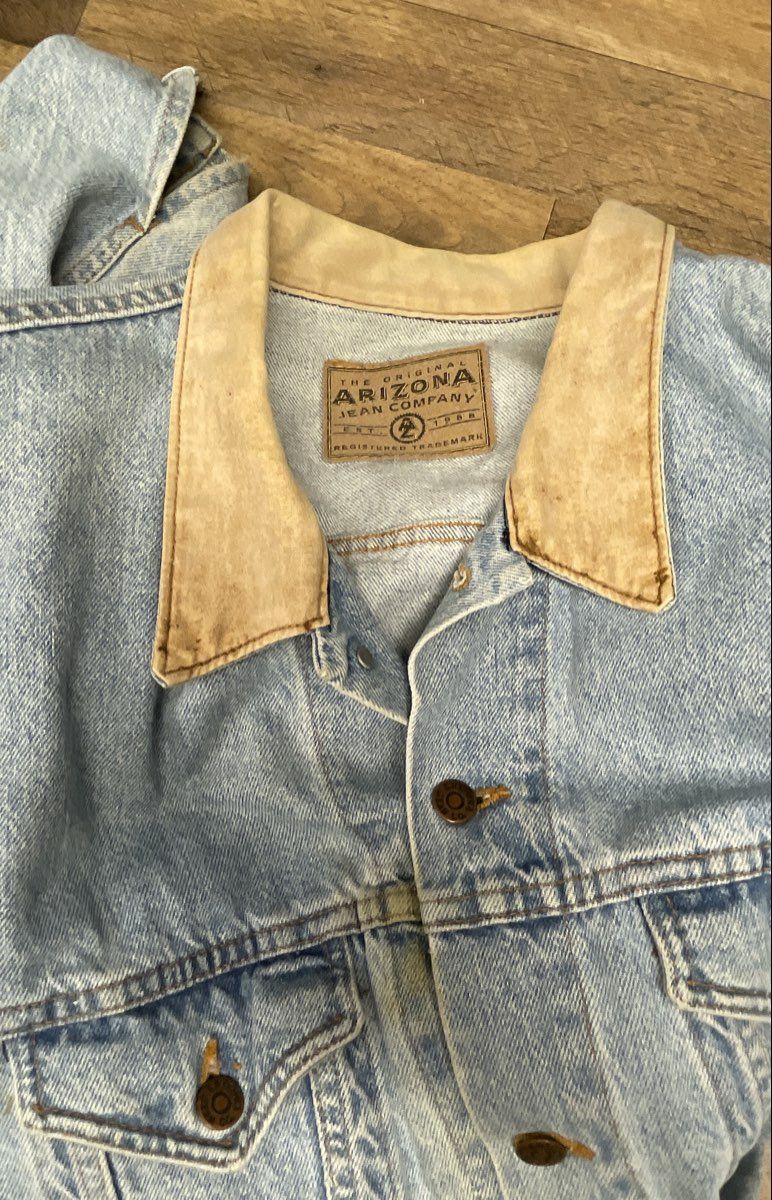 Arizona Jean Company Men's Vintage 90s Light Wash Denim Jacket Faux Collar XL