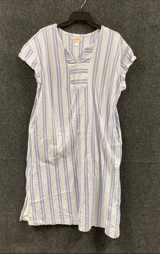 Stan Herman Womens Petite T-Shirt Dress Blue White Striped Cotton V-Neck Sz PL