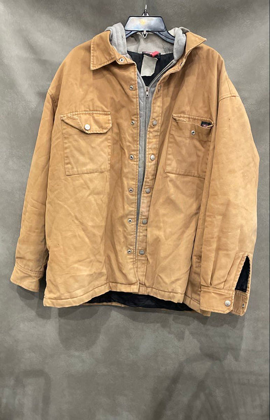 Dickies Men's Brown Duck Canvas Hooded Work Jacket Quilted Lined Layered Coat