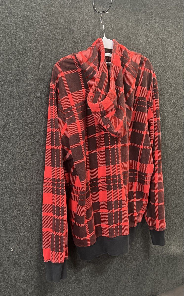 The North Face Unisex Red Black Plaid Fleece Pullover Hoodie Size L