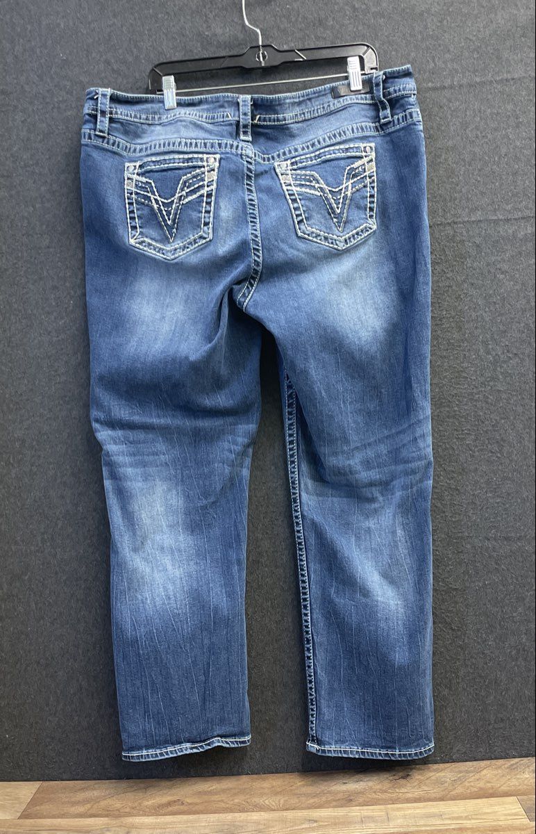 Vigoss Women's Blue Embroidered Straight Leg Stretch Denim Jeans Size 22