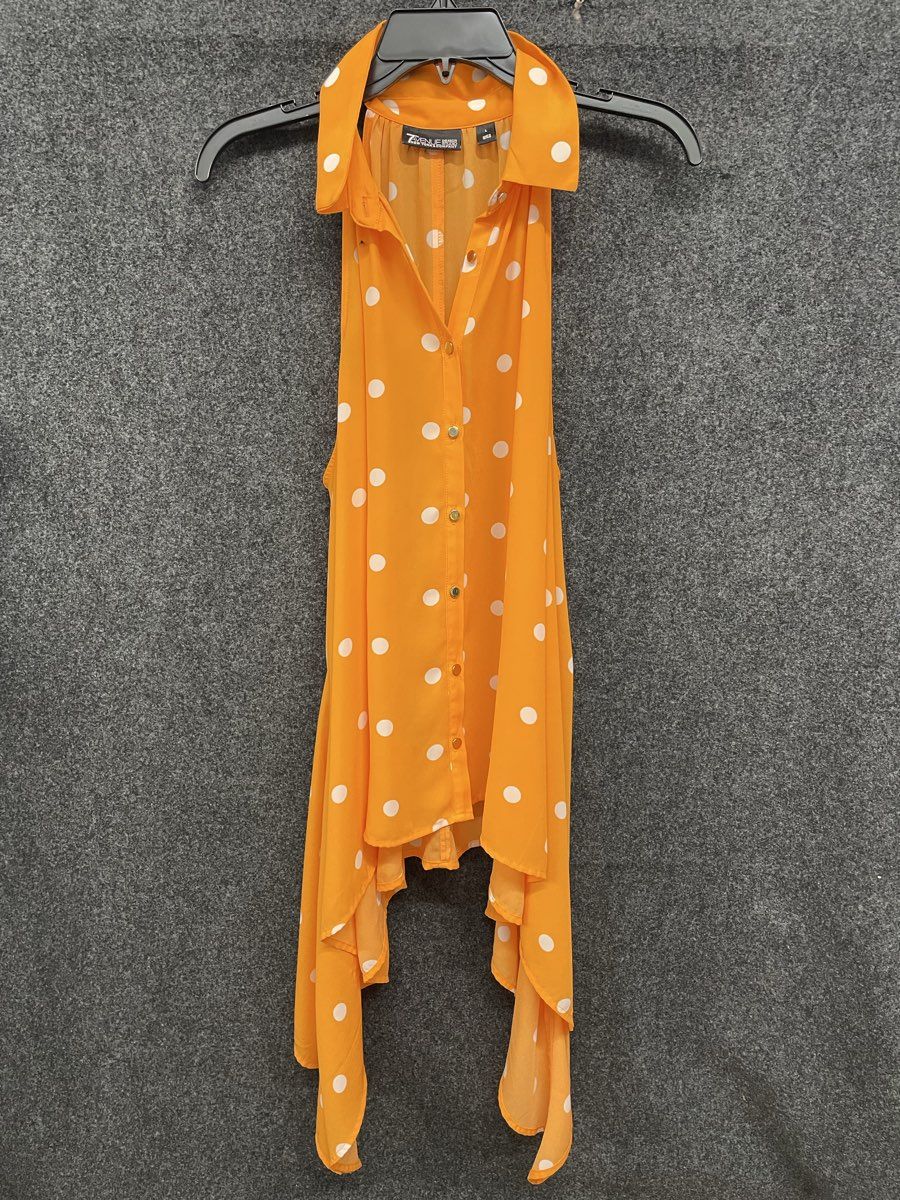 7th Avenue Design Studio Women's Orange Polka Dot Sleeveless Blouse Sz L