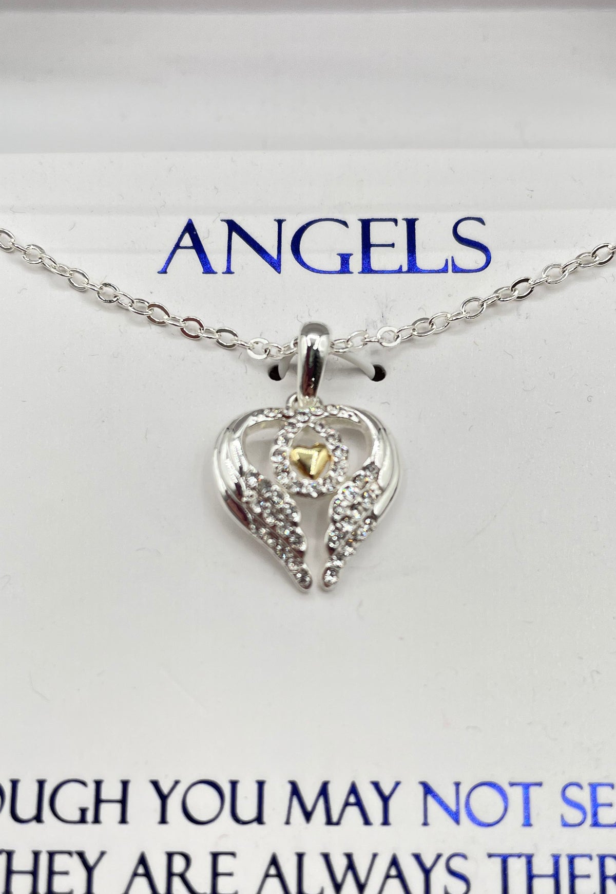 Brilliance Two Tone Brass Preciosa Crystal Heart & Wing Necklace In Box
