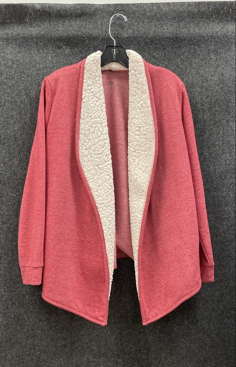 St. John's Bay Women's Pink Sherpa Lined Open Front Cardigan Jacket Sz M