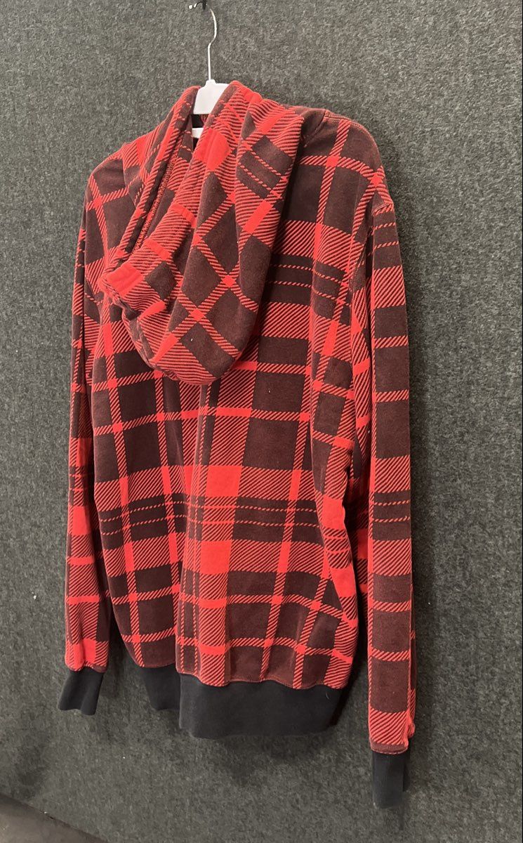 The North Face Unisex Red Black Plaid Fleece Pullover Hoodie Size L