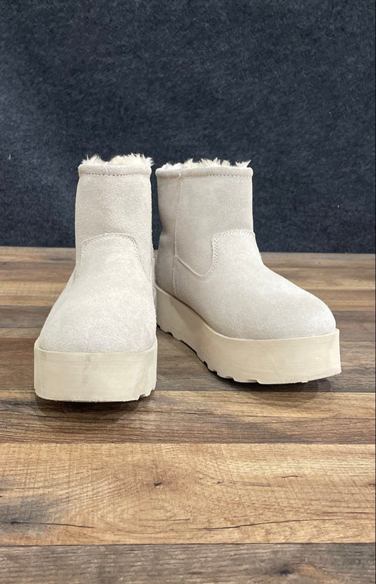 Time and Tru Grey Faux Fur Lined Platform Ankle Boots Women's Size 6