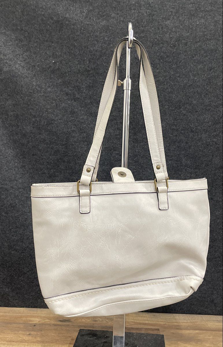 b.o.c. White Faux Leather Tote Shoulder Bag Antique Brass Hardware