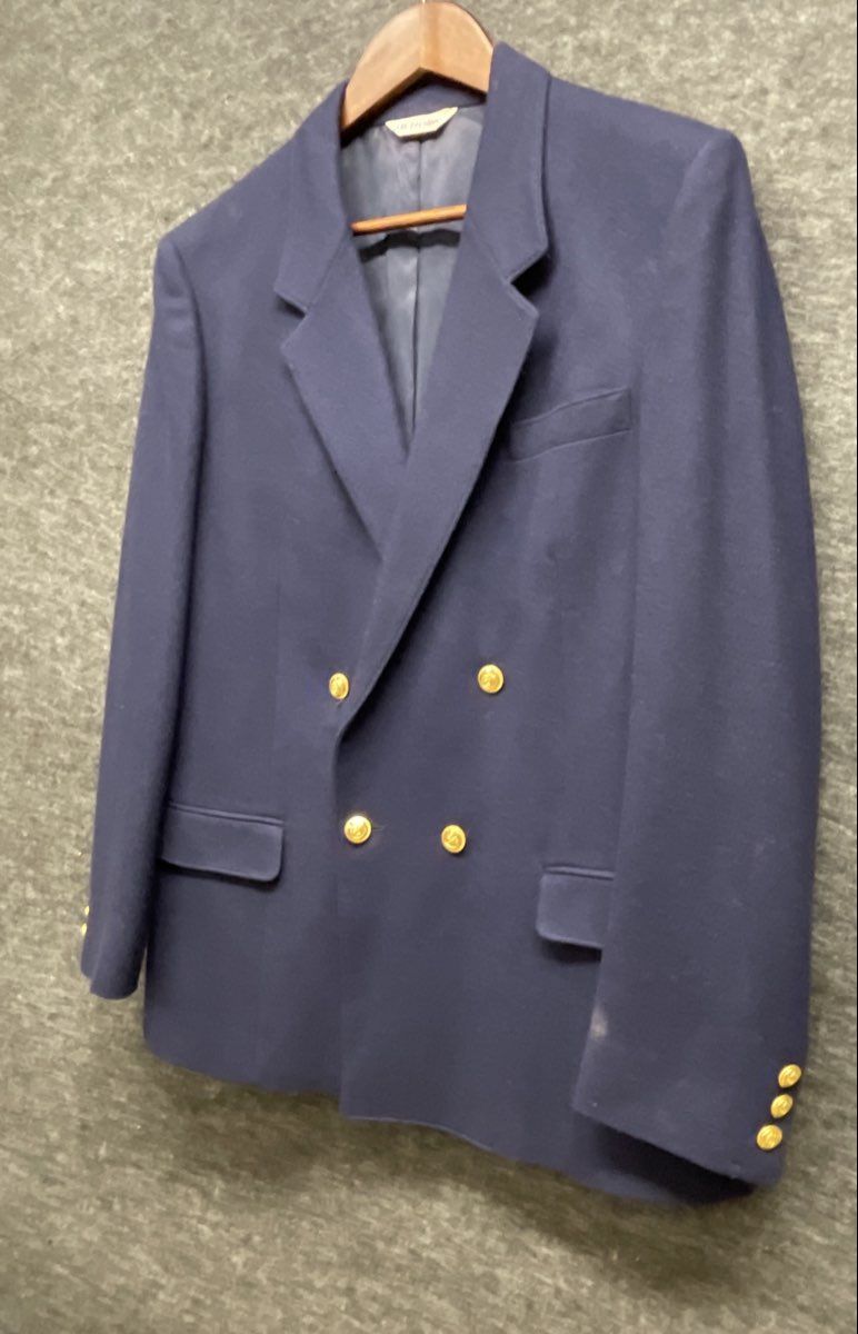 J.G. Hook Women's Vintage 90s Navy Wool Double Breasted Blazer Gold Crest Sz 16