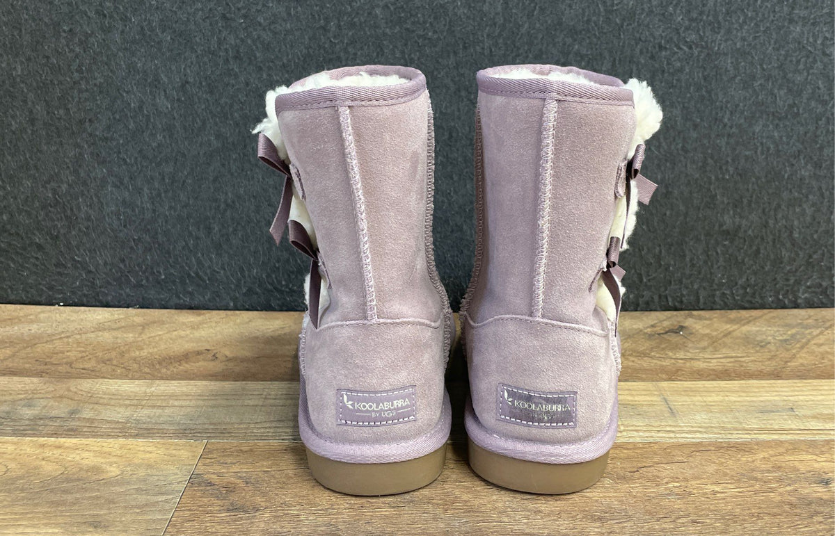 Koolaburra by UGG Victoria Short Purple Suede Faux Fur Bow Boots Size 5
