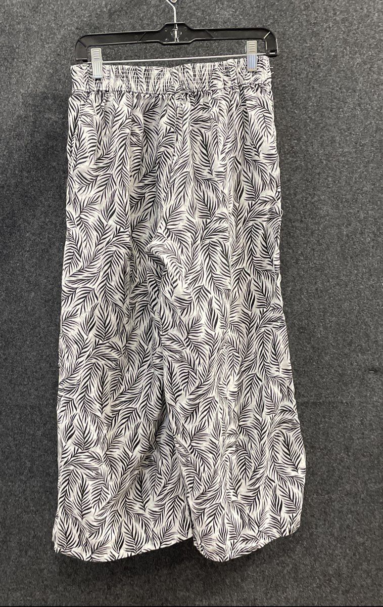 Tahari Women's White Black Fern Pattern 100% Linen Wide Leg Pants Sz S